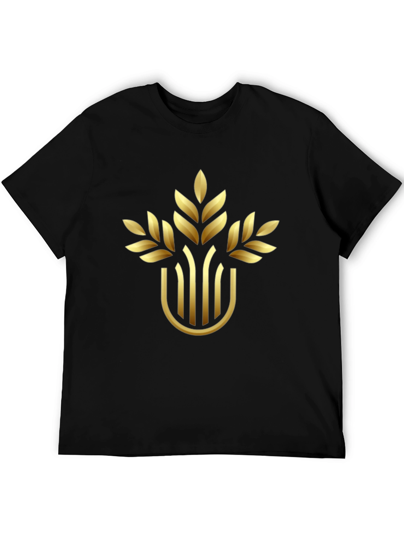 Elegant Gold Wheat Design Black T-Shirt