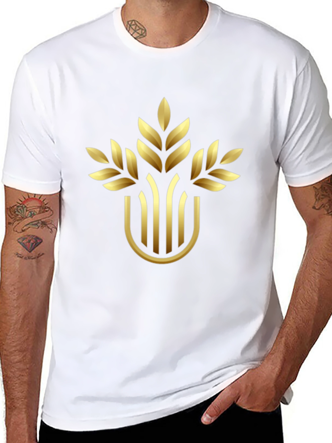 Elegant Gold Wheat Design Black T-Shirt
