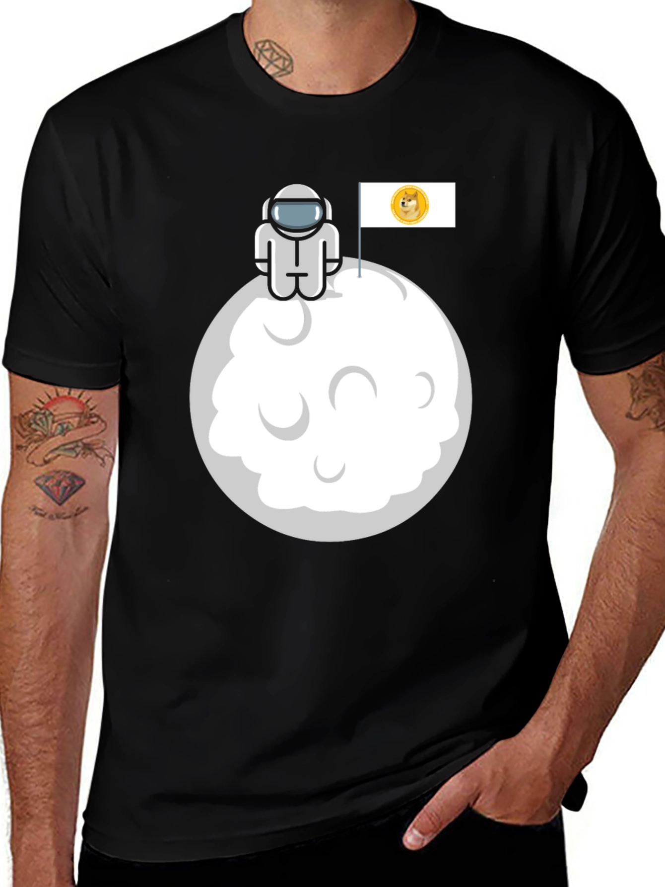 Doge Moon Landing Black Graphic Tee