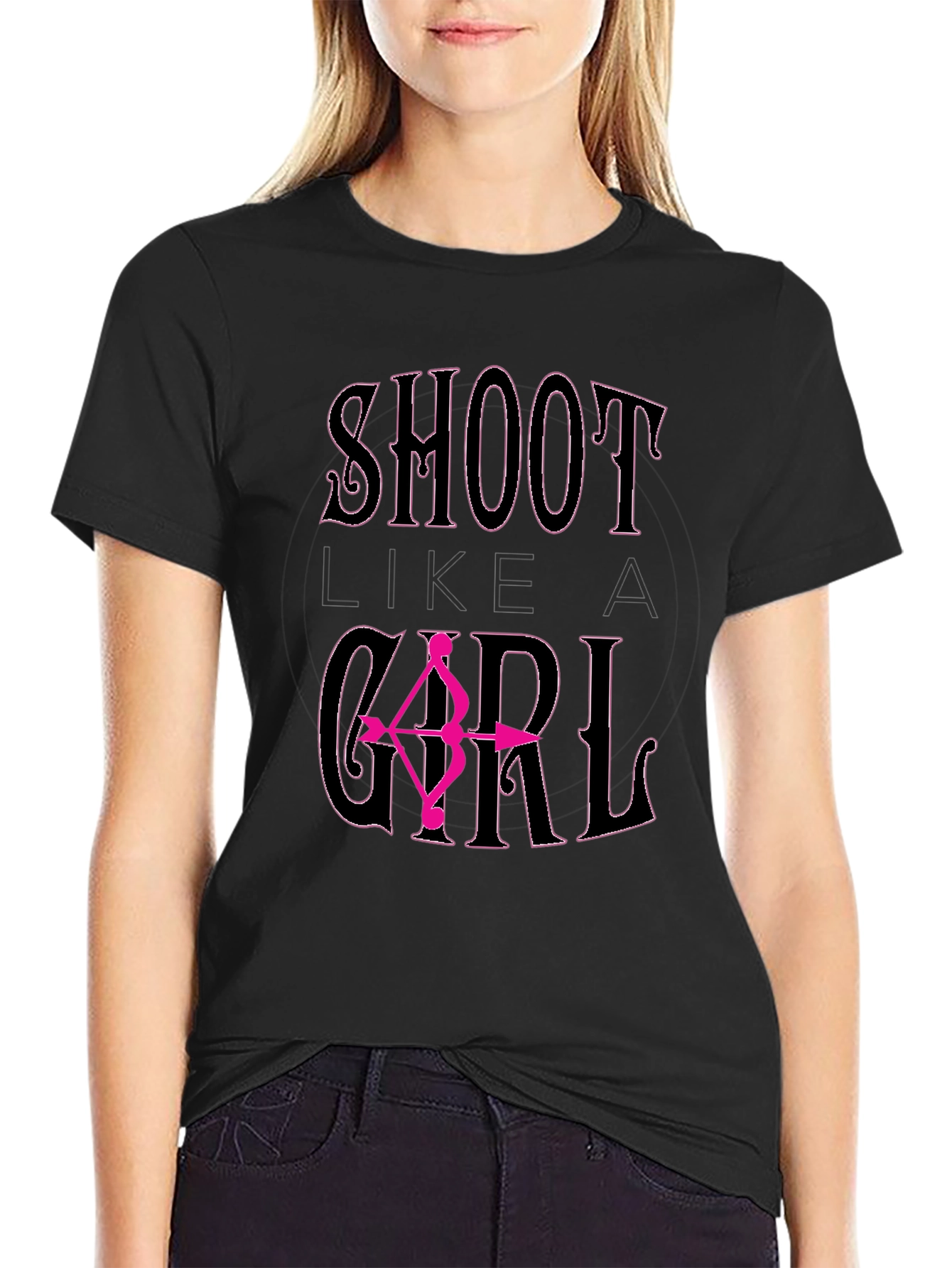 Shoot Like A Girl Black T-Shirt Archery Bow Arrow