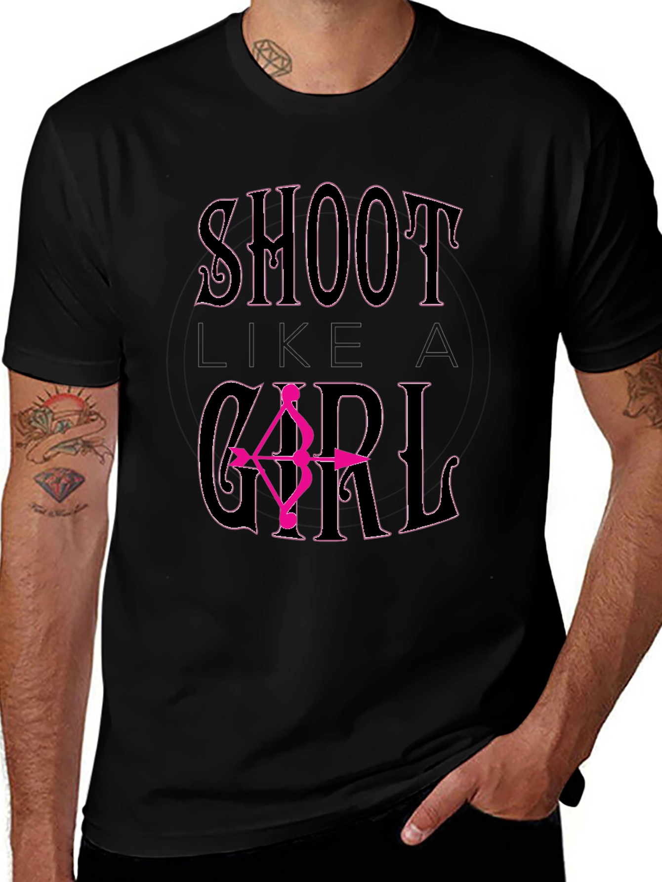 Shoot Like A Girl Black T-Shirt Archery Bow Arrow