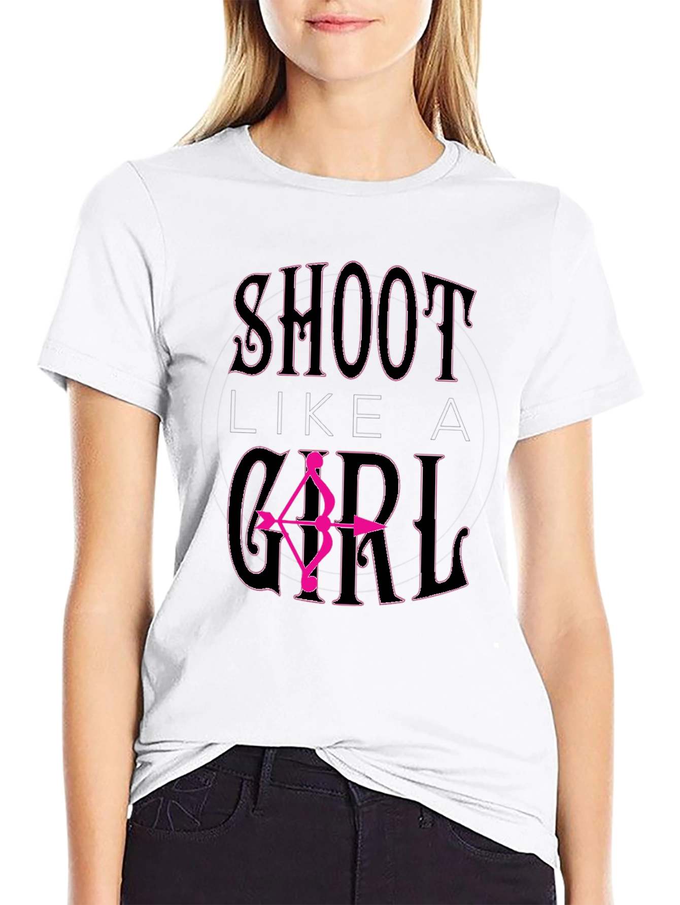 Shoot Like A Girl Black T-Shirt Archery Bow Arrow
