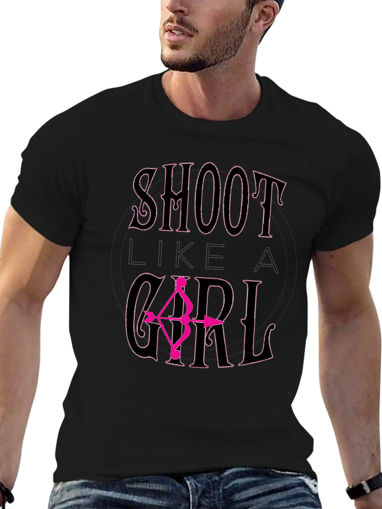 Shoot Like A Girl Black T-Shirt Archery Bow Arrow
