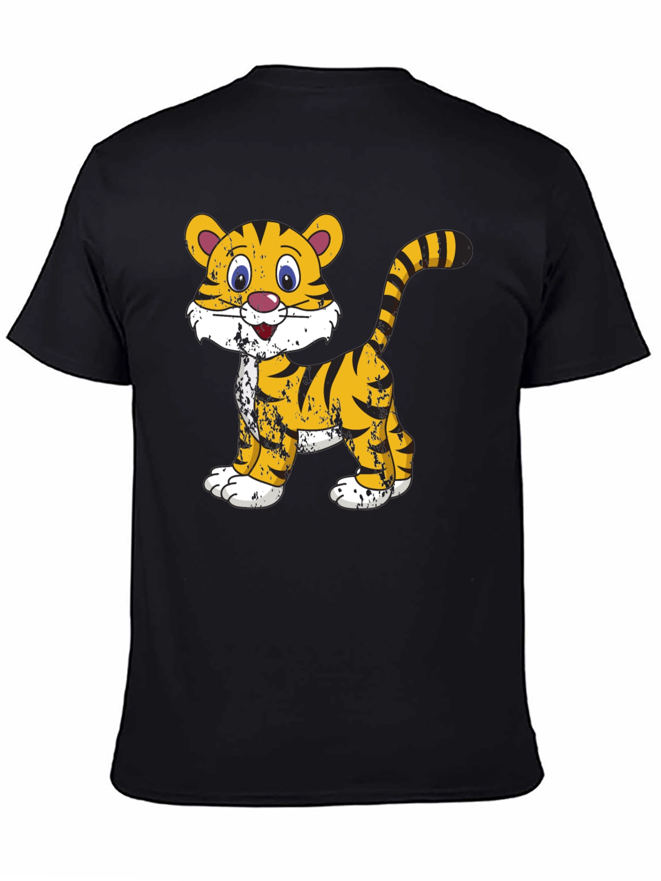 Cartoon Tiger Graphic T-Shirt - Black Cotton Tee