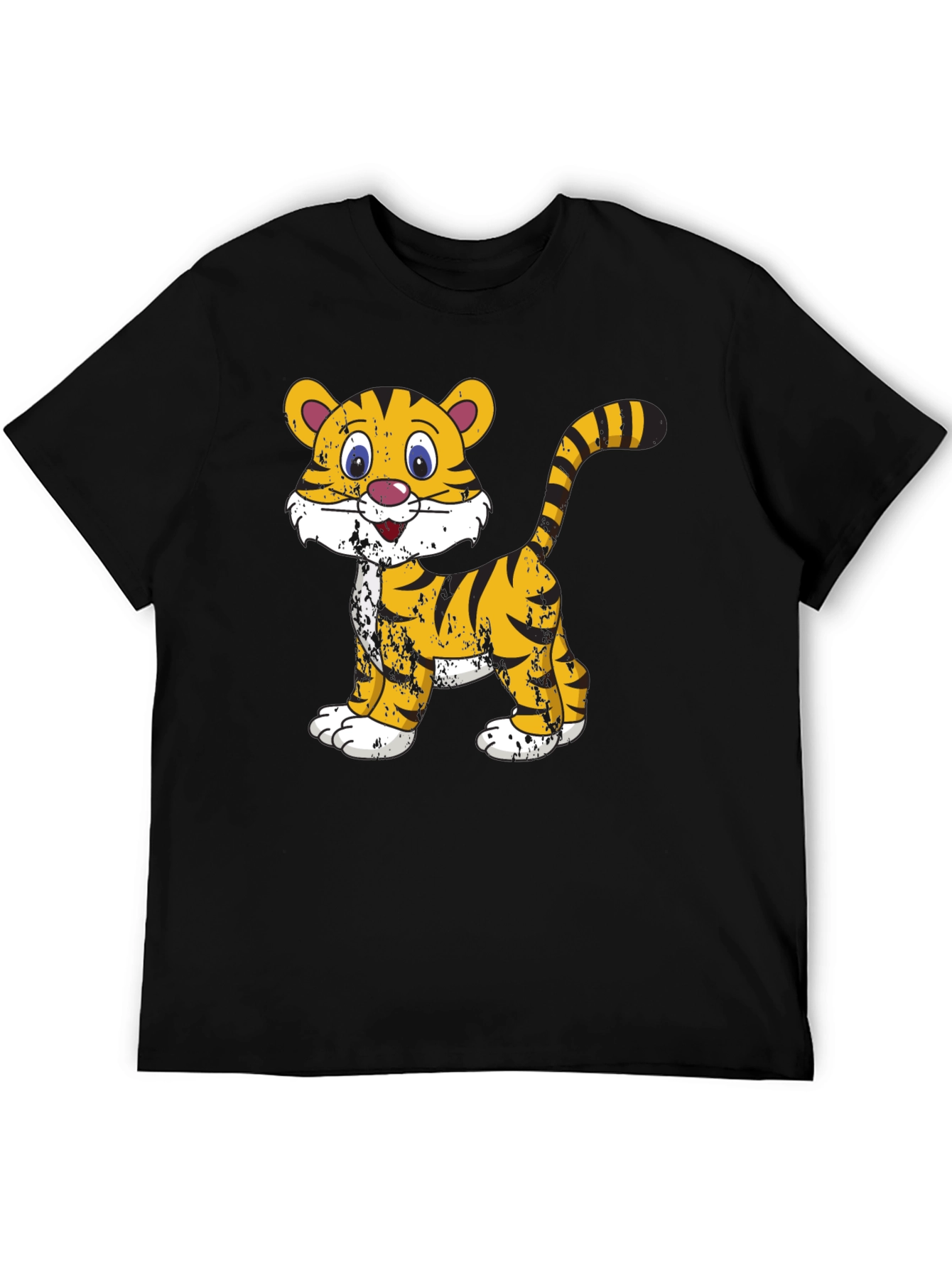 Cartoon Tiger Graphic T-Shirt - Black Cotton Tee