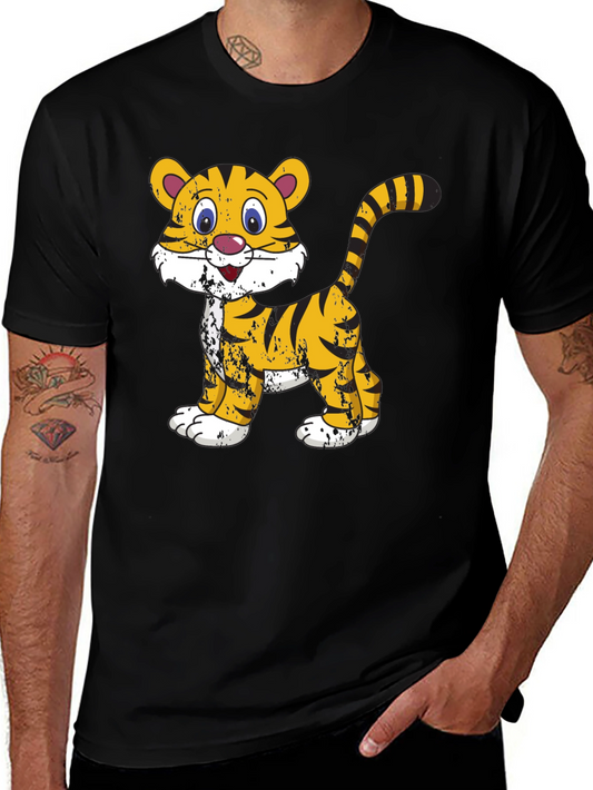 Cartoon Tiger Graphic T-Shirt - Black Cotton Tee