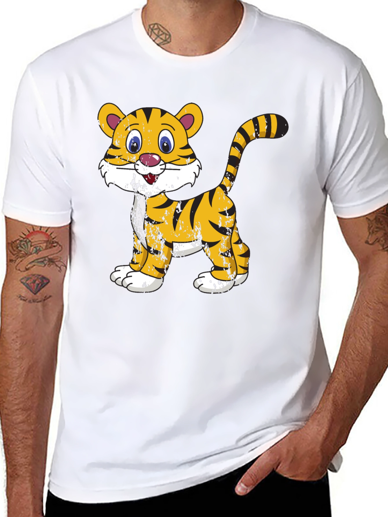 Cartoon Tiger Graphic T-Shirt - Black Cotton Tee