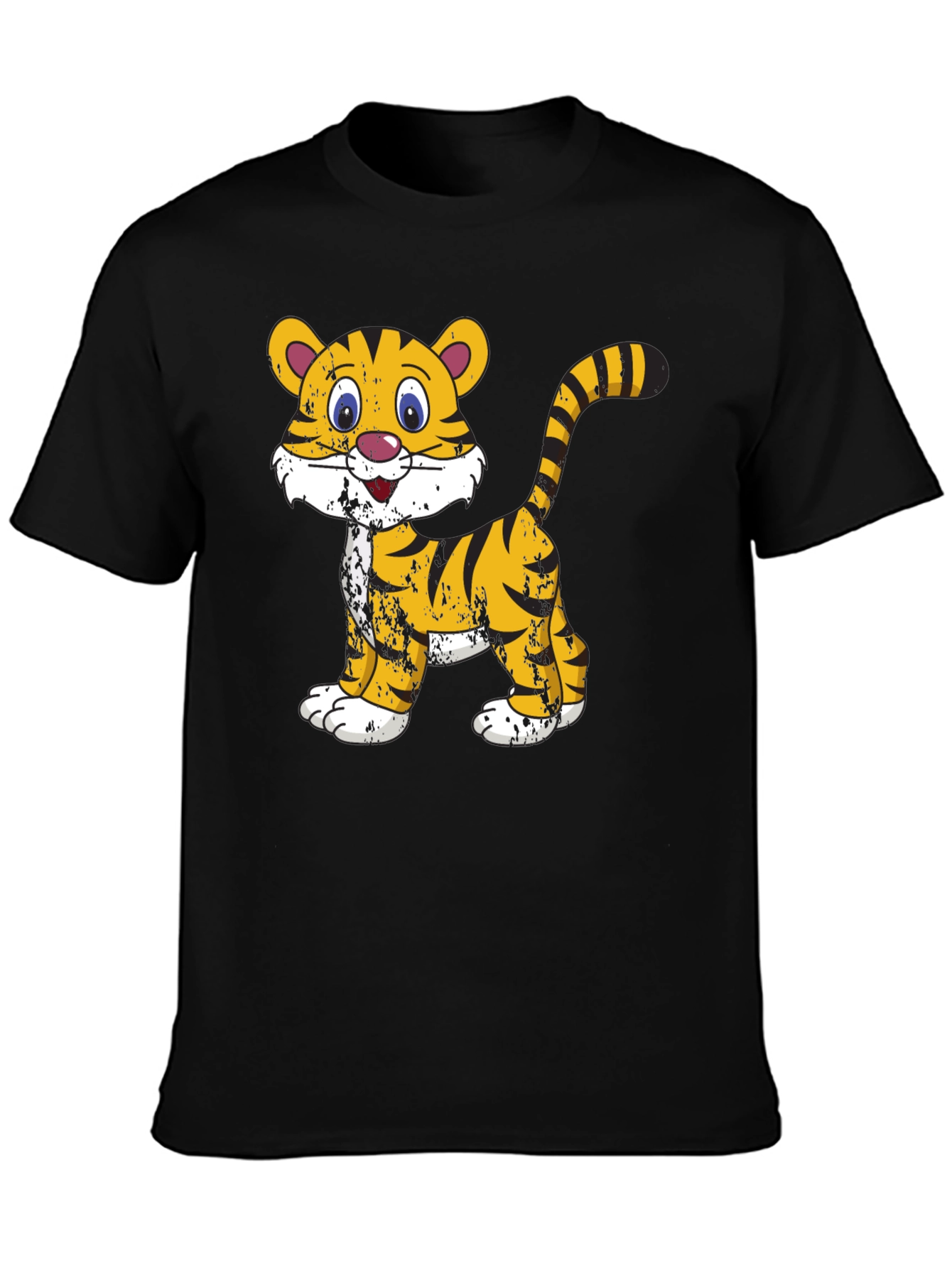 Cartoon Tiger Graphic T-Shirt - Black Cotton Tee