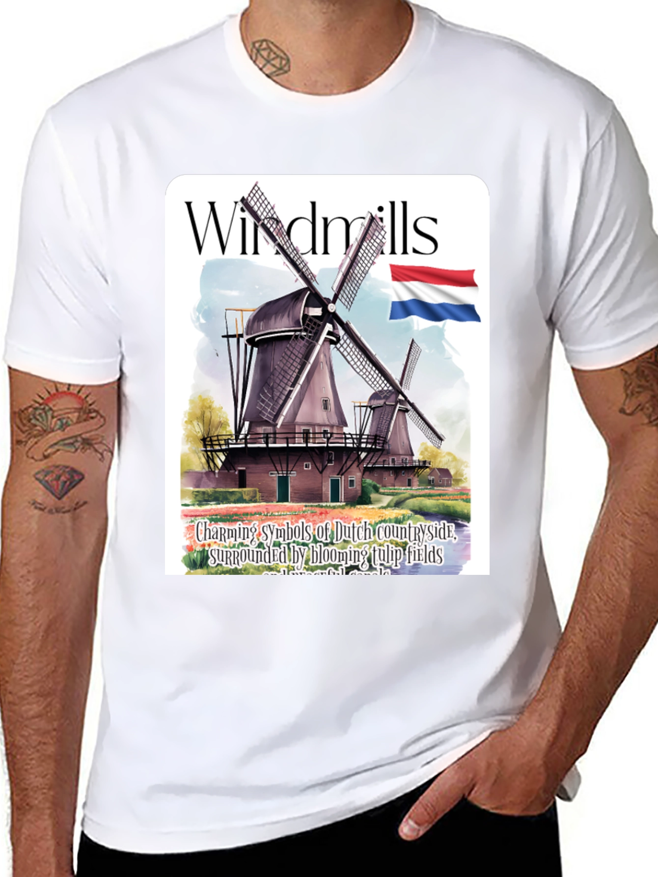 Dutch Windmill T-Shirt - Charming Countryside Tee