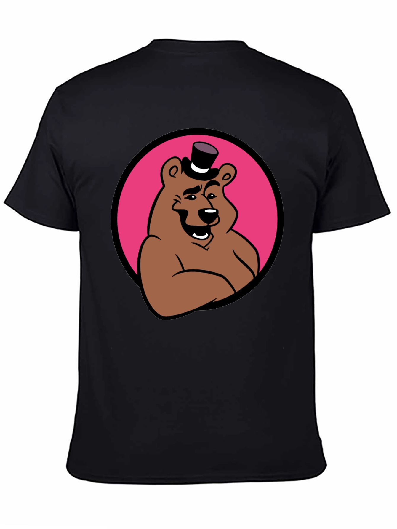 Cartoon Bear Graphic Tee - Black