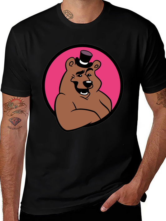 Cartoon Bear Graphic Tee - Black