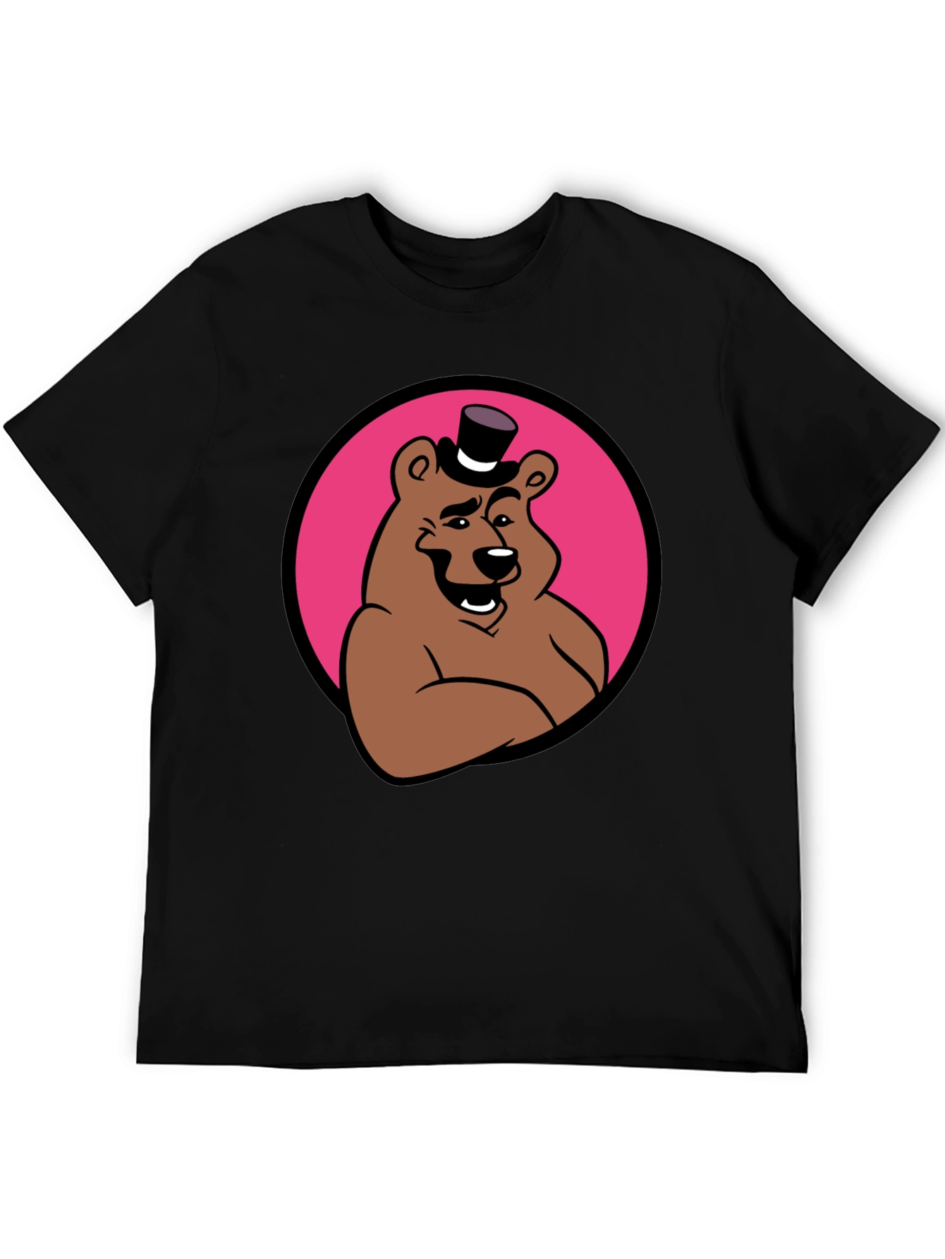 Cartoon Bear Graphic Tee - Black