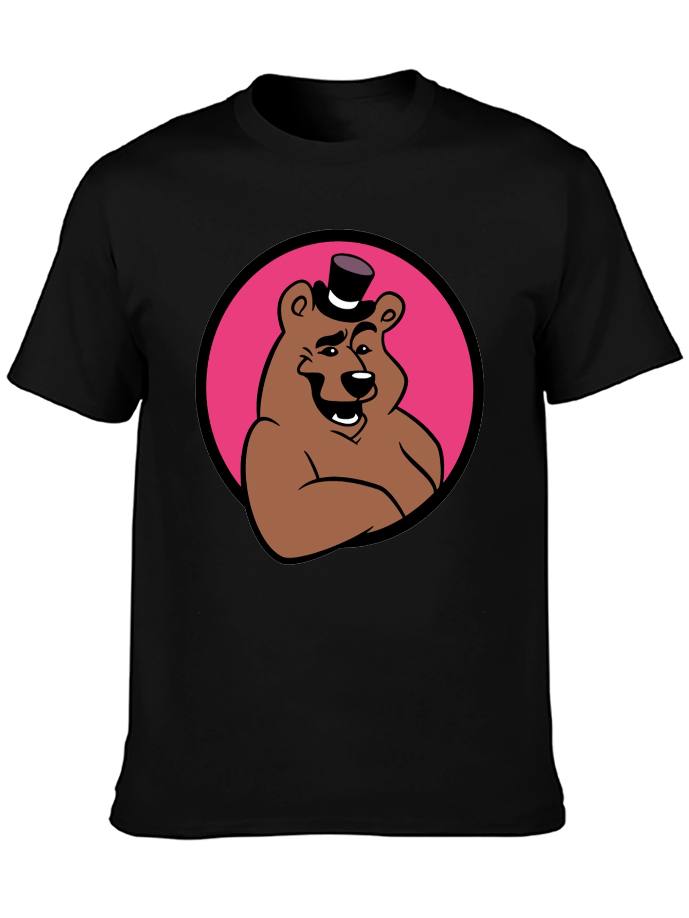 Cartoon Bear Graphic Tee - Black