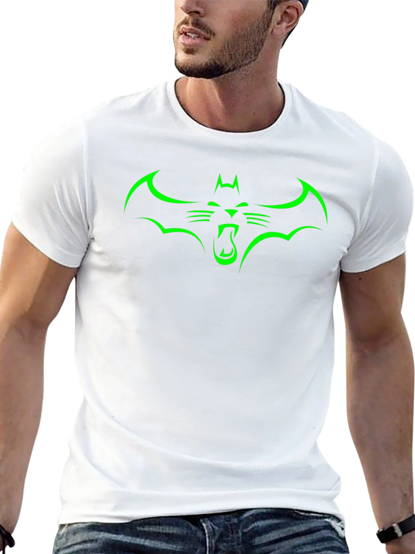 Green Bat Cat Graphic Tee