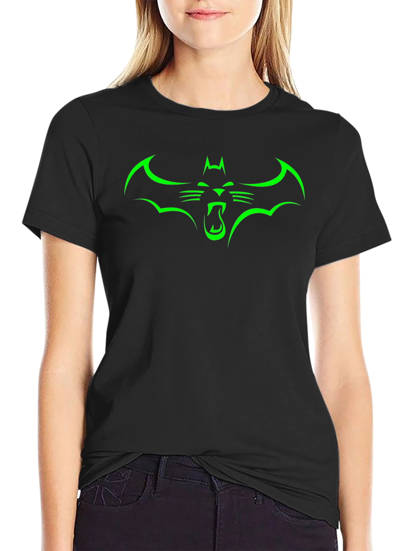 Green Bat Cat Graphic Tee