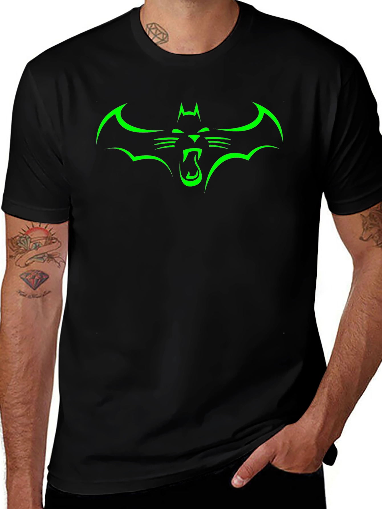 Green Bat Cat Graphic Tee