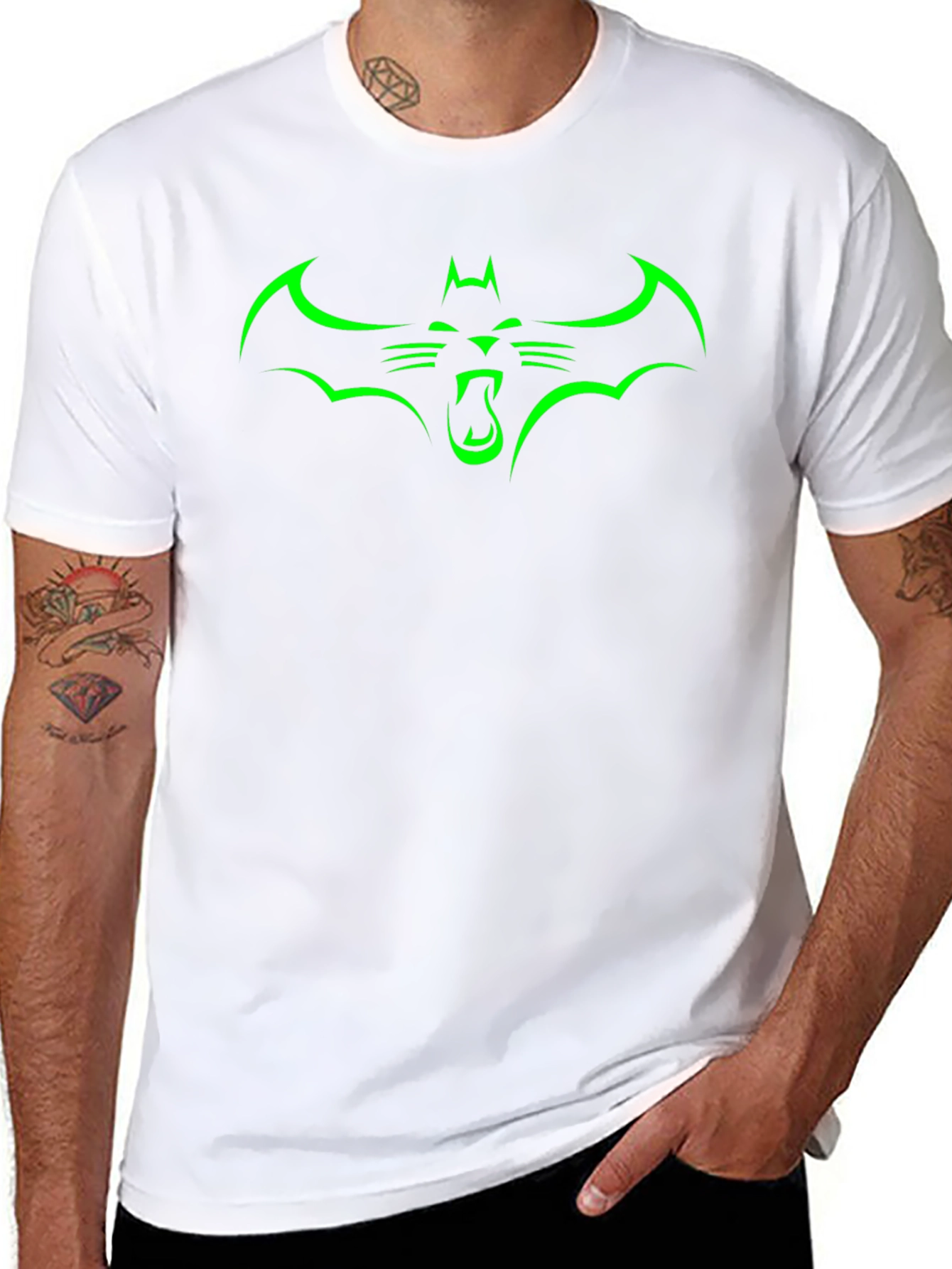 Green Bat Cat Graphic Tee