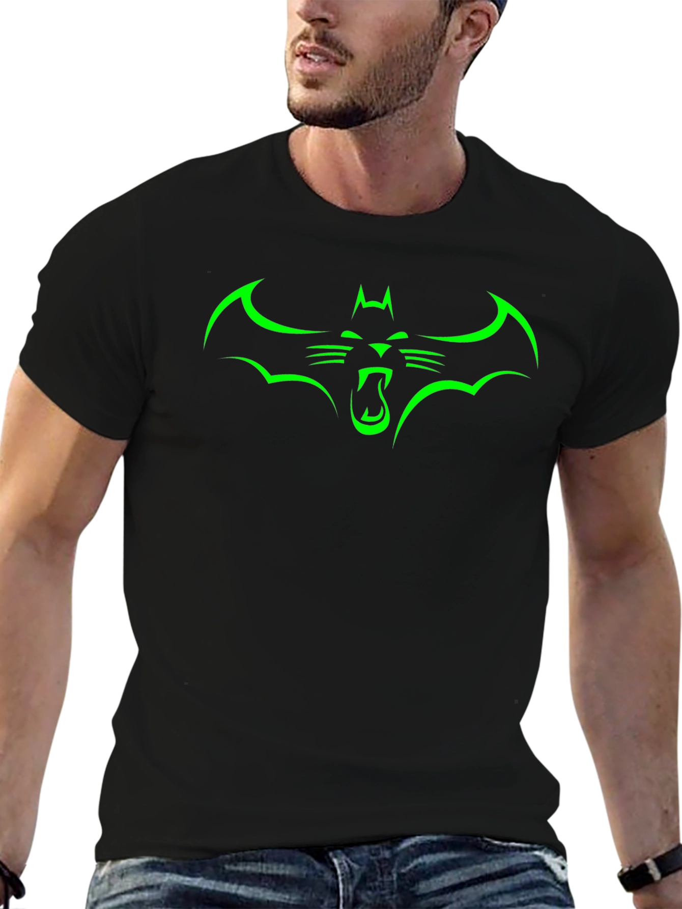 Green Bat Cat Graphic Tee