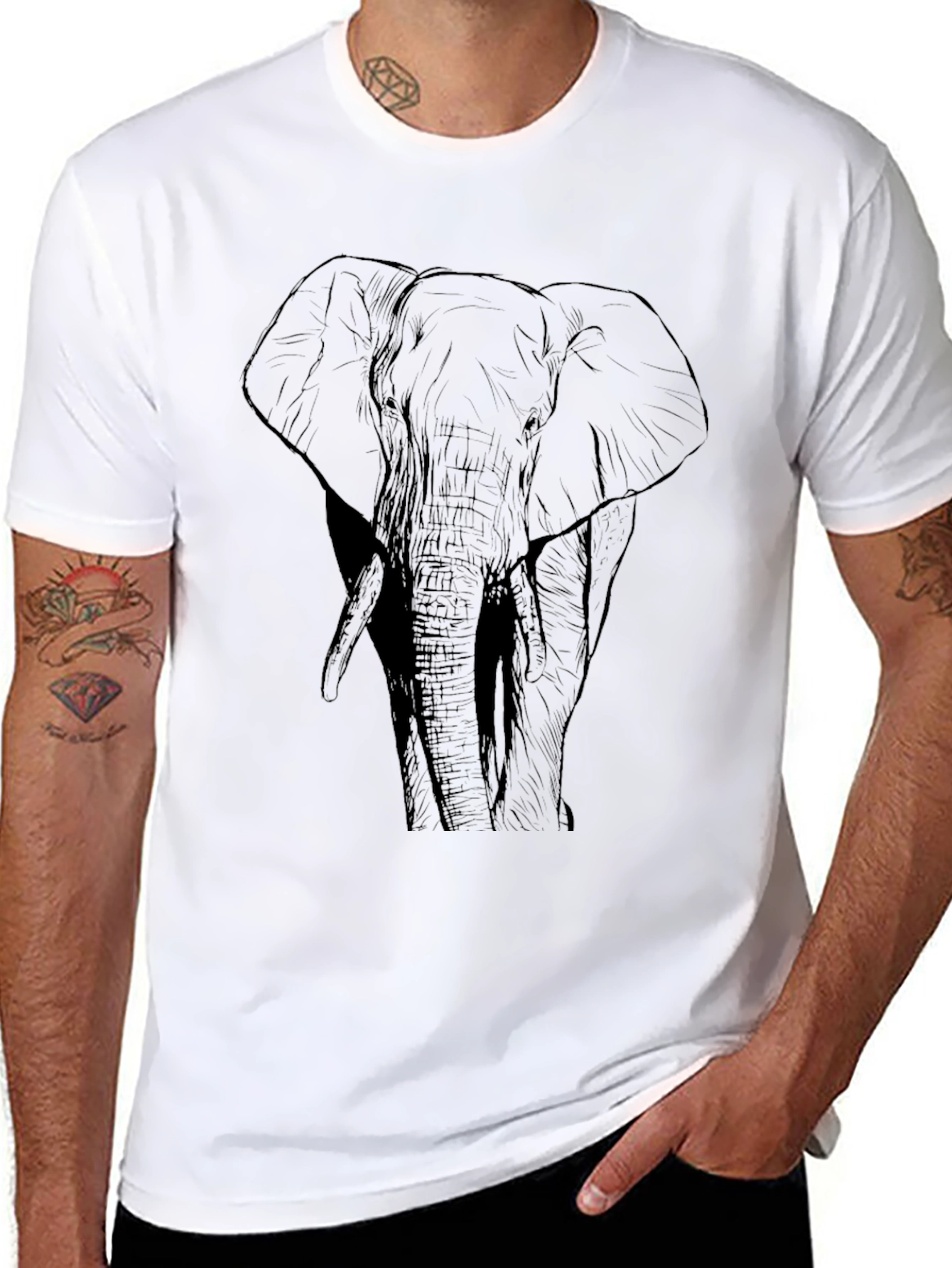 Elephant Graphic Print Black T-Shirt