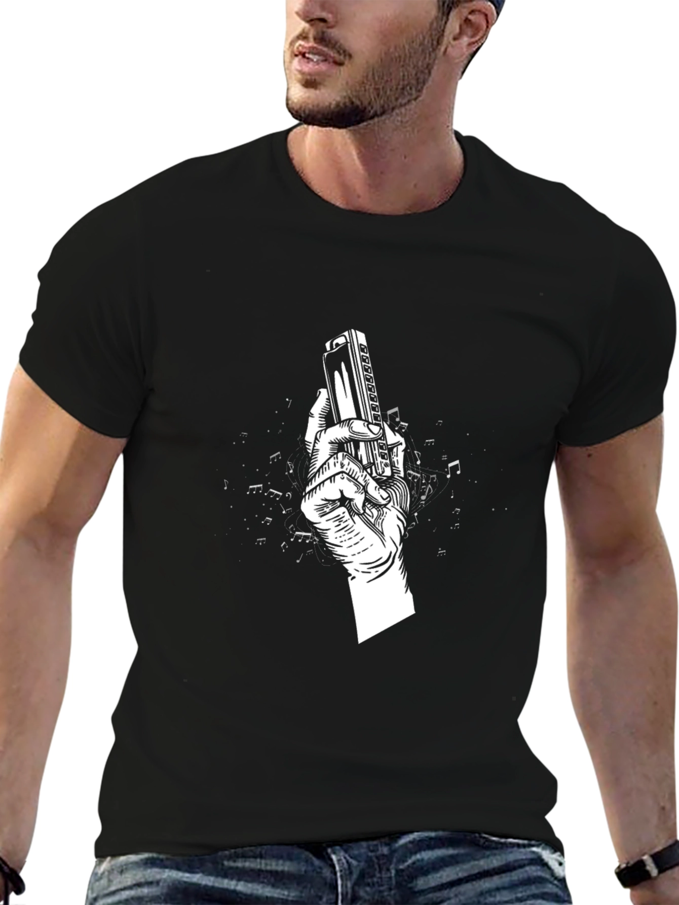 Harmonica Hand Graphic Tee - Musicians Gift
