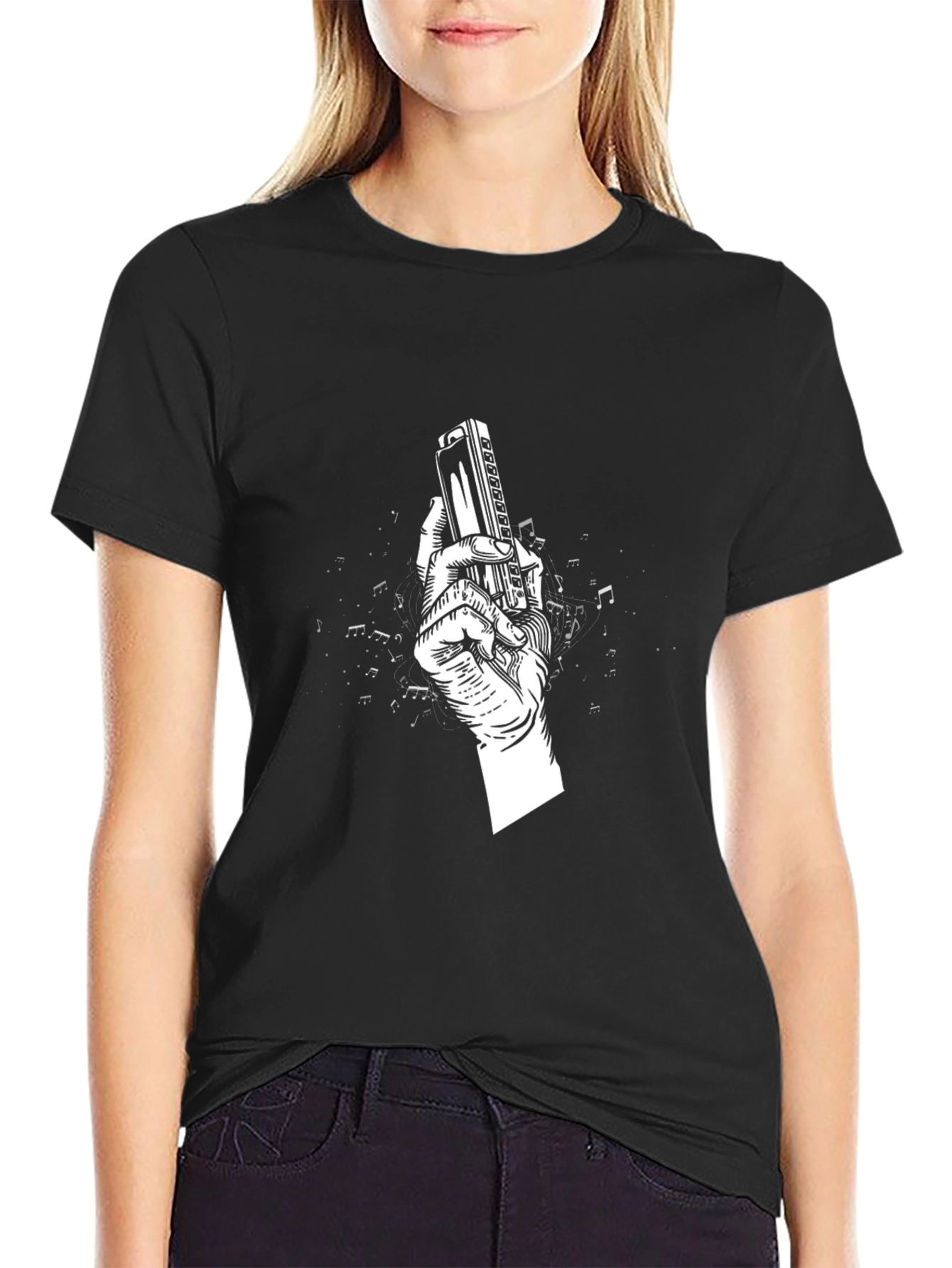 Harmonica Hand Graphic Tee - Musicians Gift