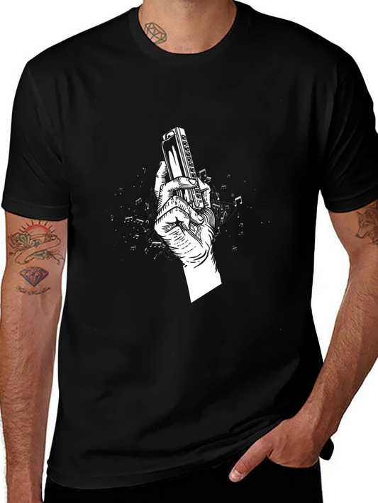 Harmonica Hand Graphic Tee - Musicians Gift