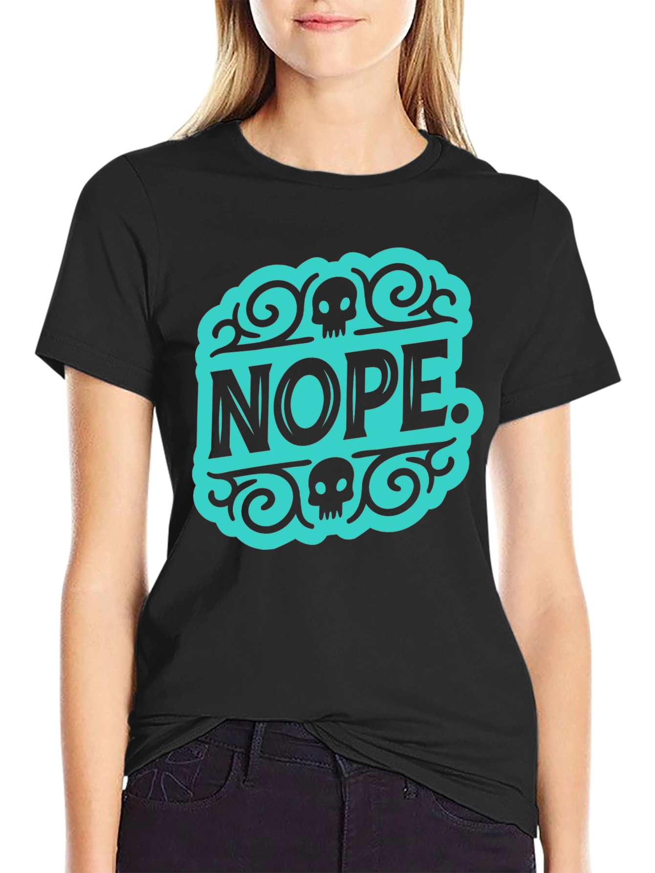 Nope Skull Graphic Tee - Black Cotton T-Shirt