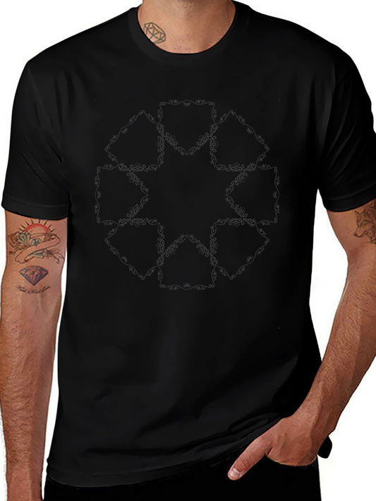 Mens Black Graphic Tee - Geometric Design
