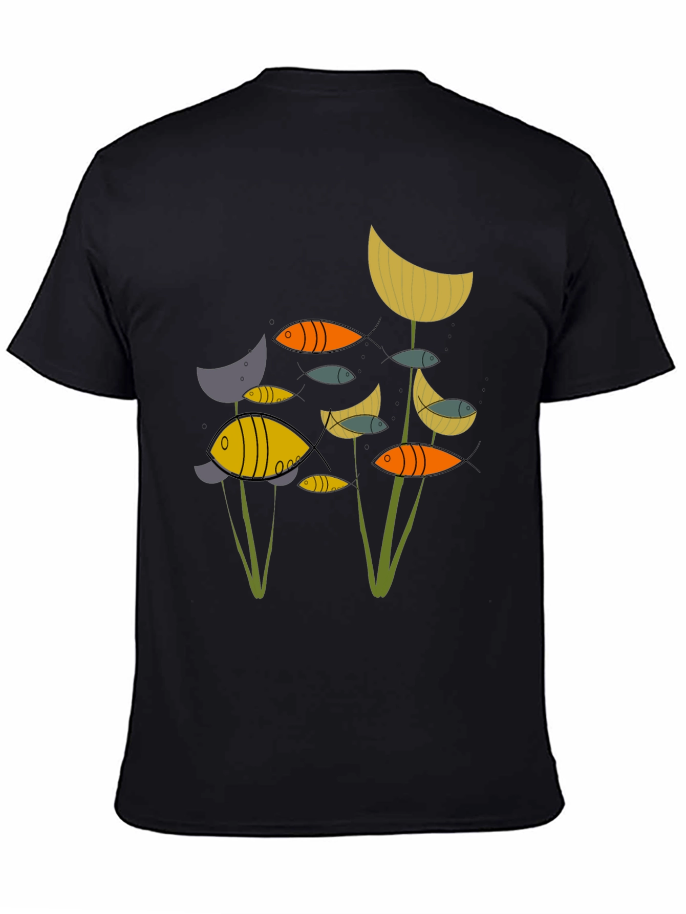 Abstract Fish Graphic Print Black T-Shirt