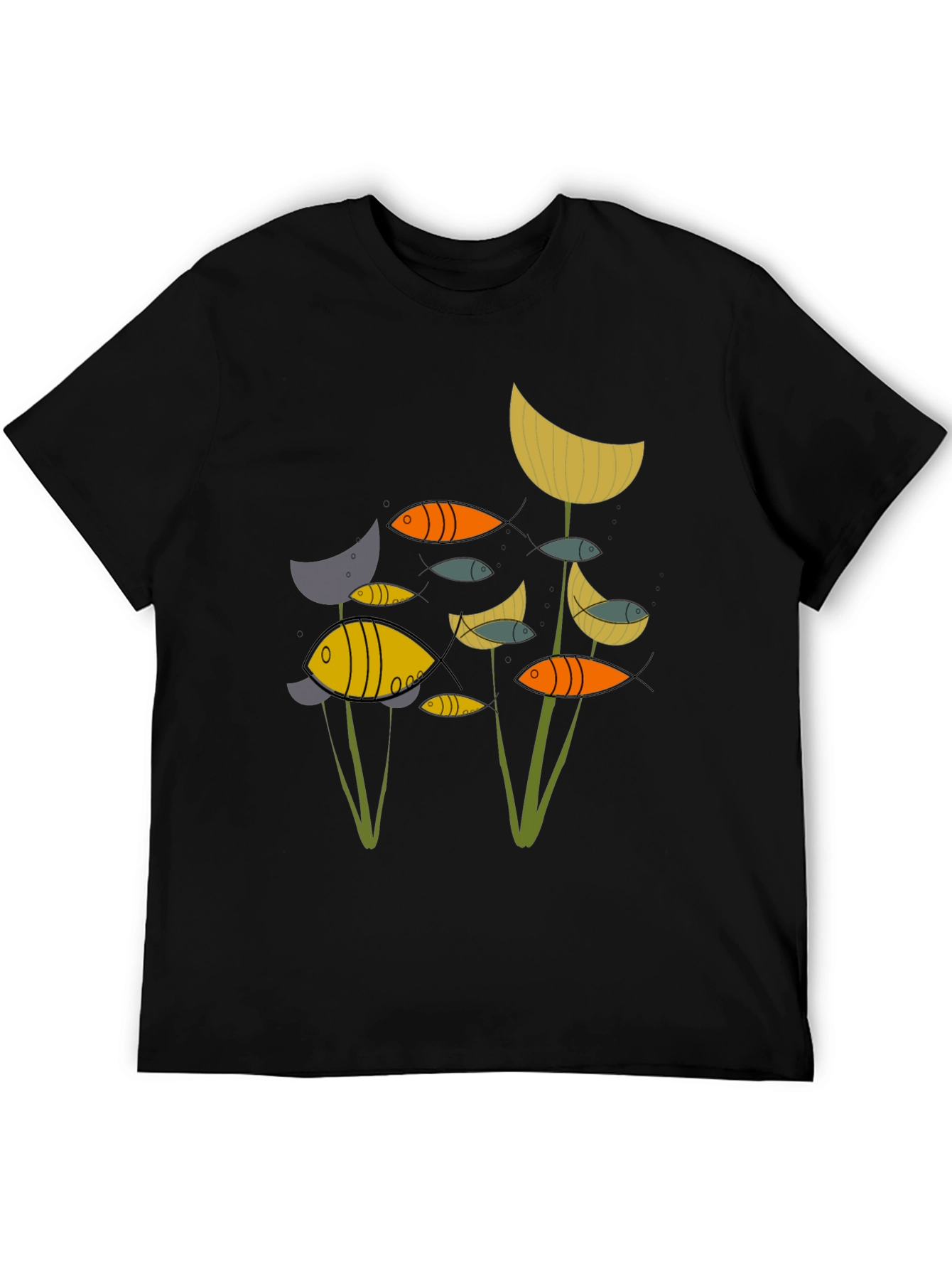 Abstract Fish Graphic Print Black T-Shirt