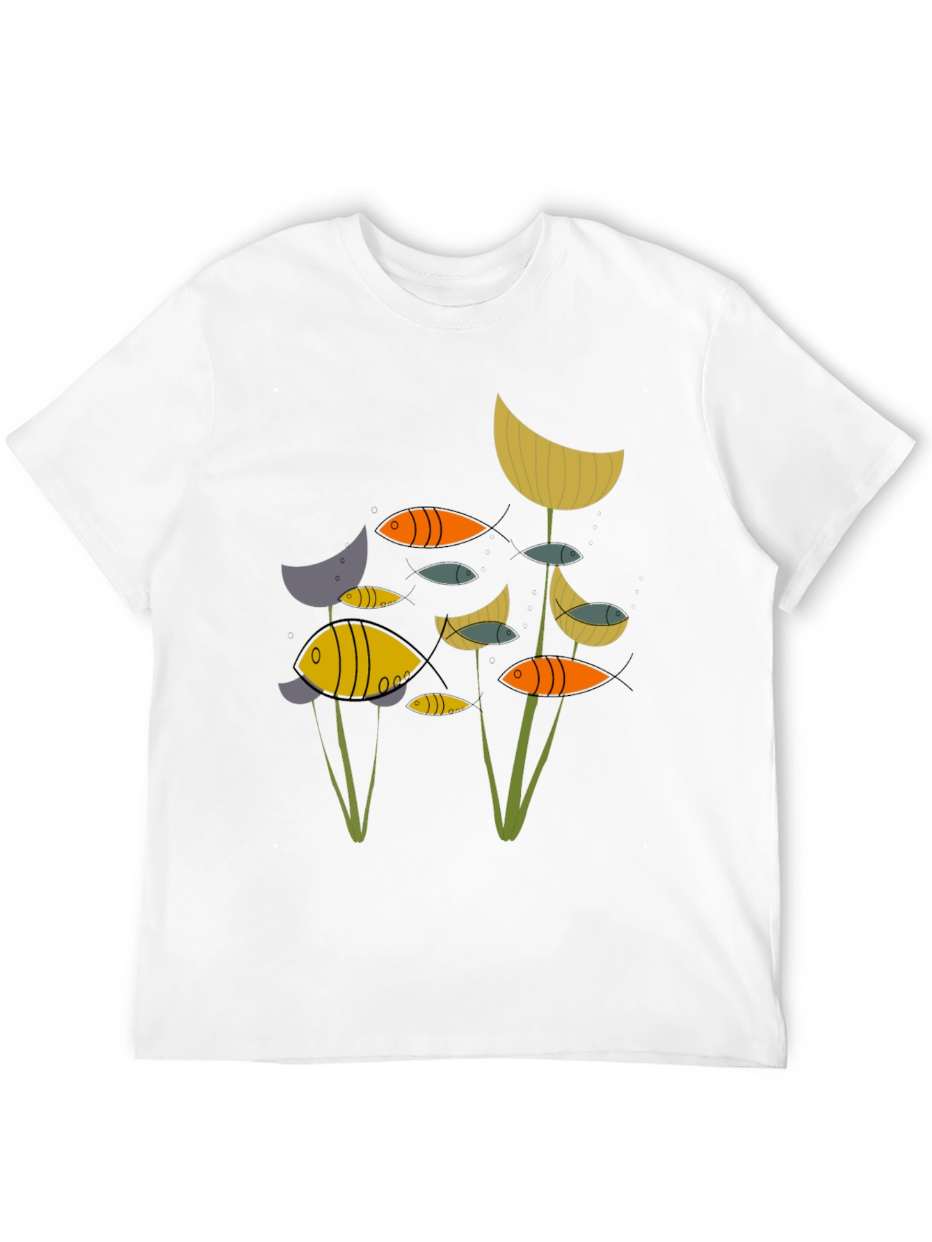 Abstract Fish Graphic Print Black T-Shirt