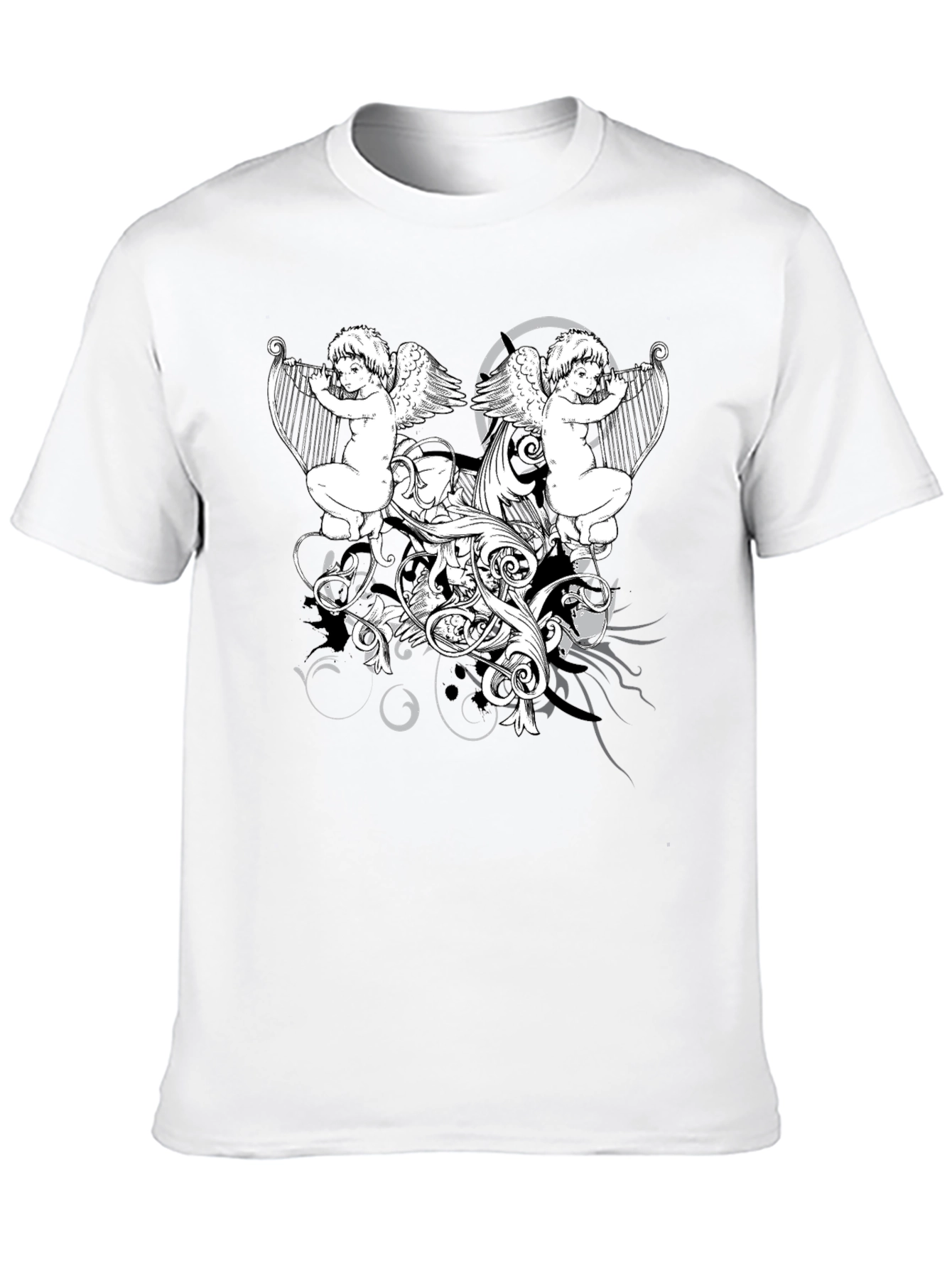 Angelic Harpist Graphic Tee - Black Cotton Comfort