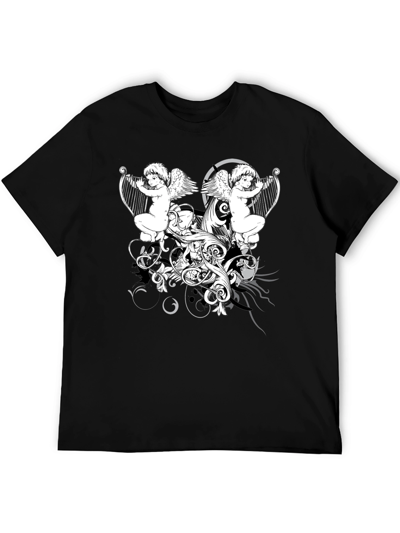 Angelic Harpist Graphic Tee - Black Cotton Comfort
