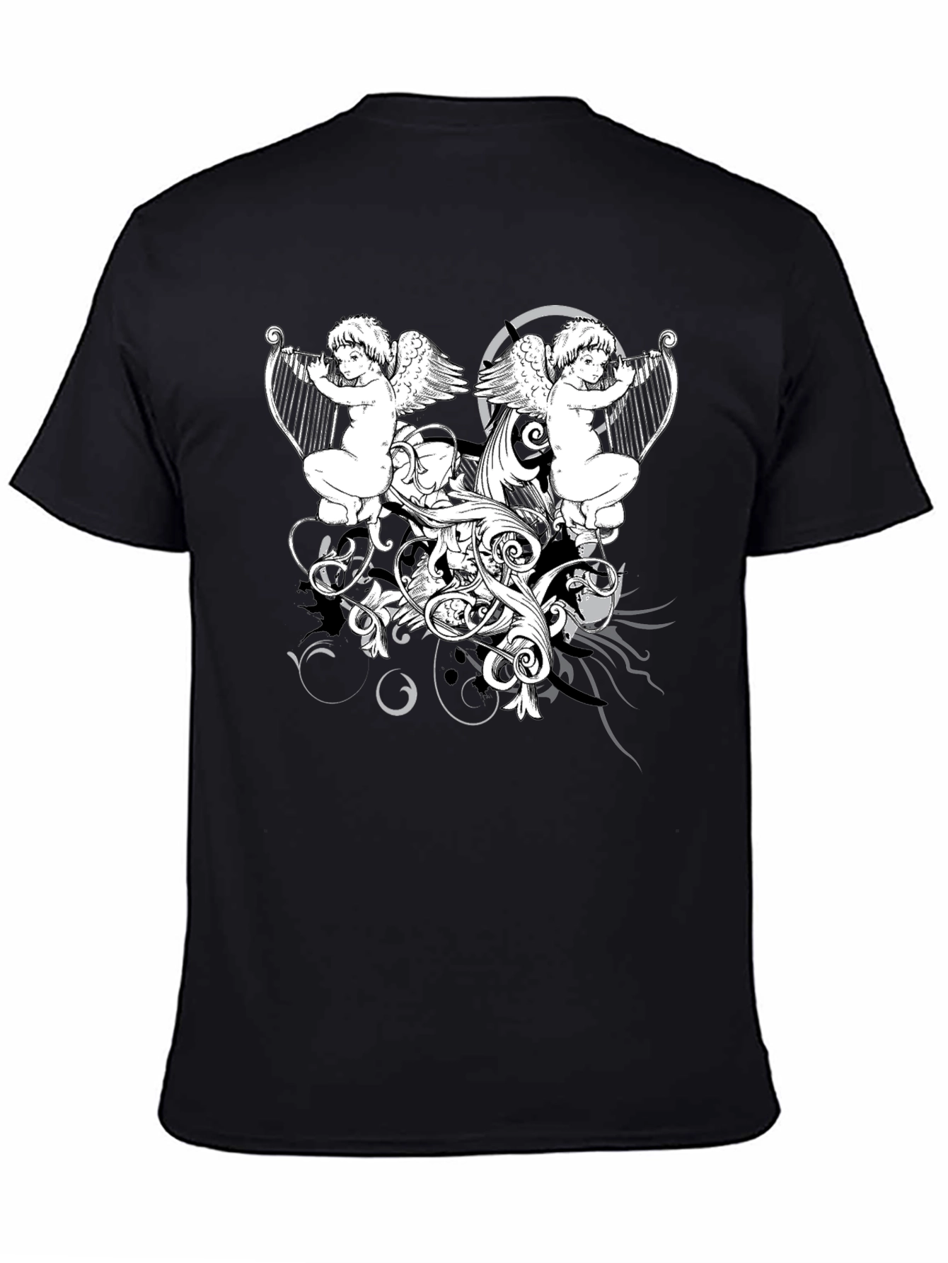 Angelic Harpist Graphic Tee - Black Cotton Comfort