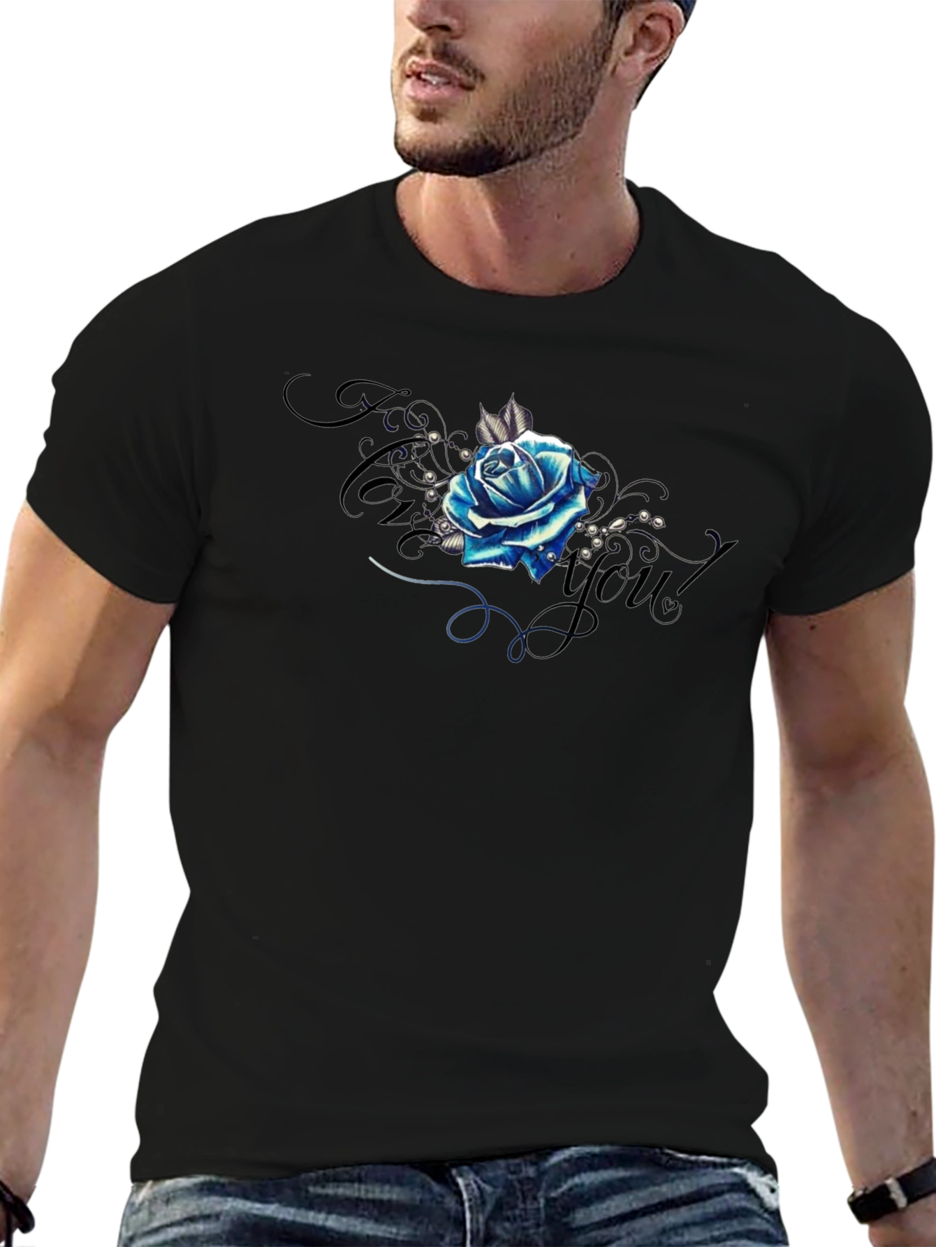Blue Rose Graphic Tee - Stylish Mens T-Shirt