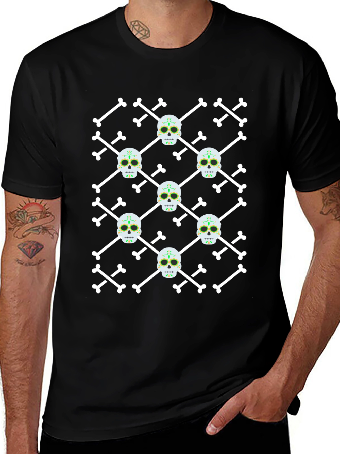 Skull and Crossbones Pattern Black T-Shirt