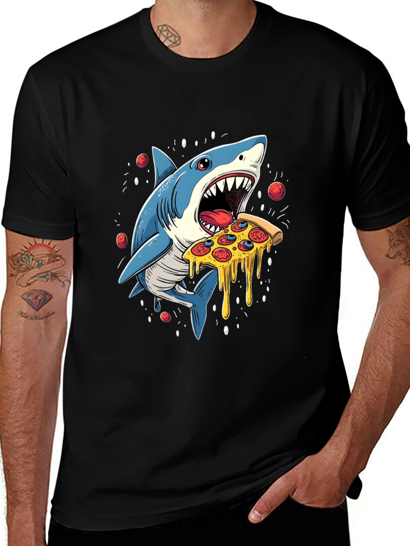Shark Pizza T-Shirt - Novelty Graphic Tee