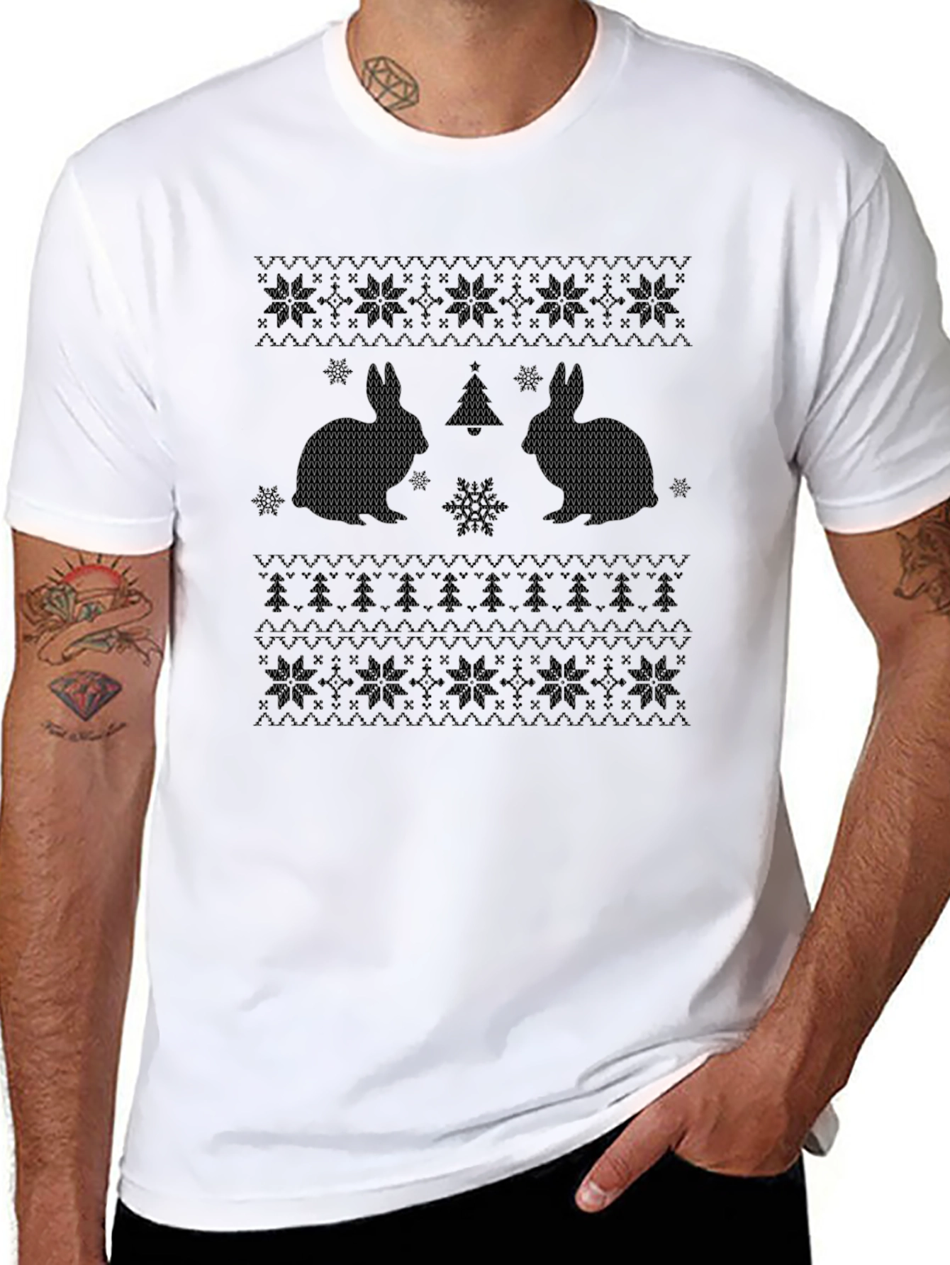 Rabbit Christmas Sweater Pattern T-Shirt