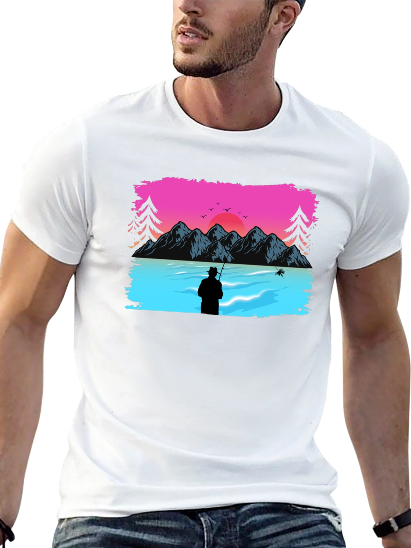 Retro Fishing Sunset Graphic Tee