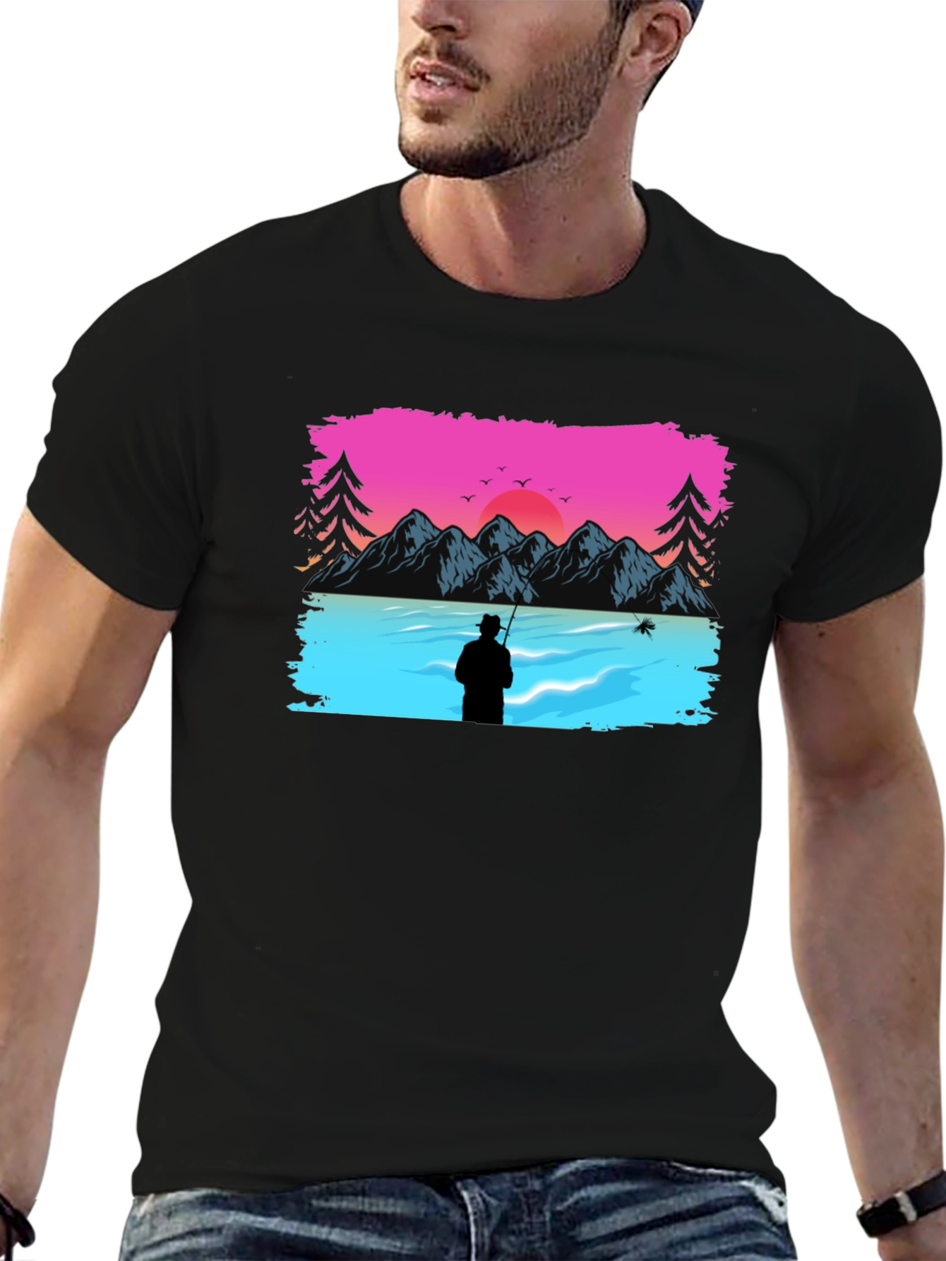 Retro Fishing Sunset Graphic Tee