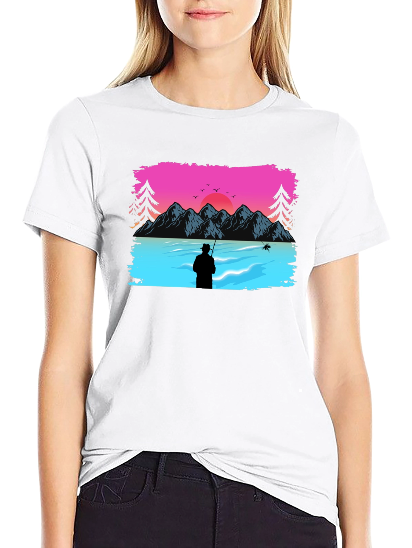 Retro Fishing Sunset Graphic Tee