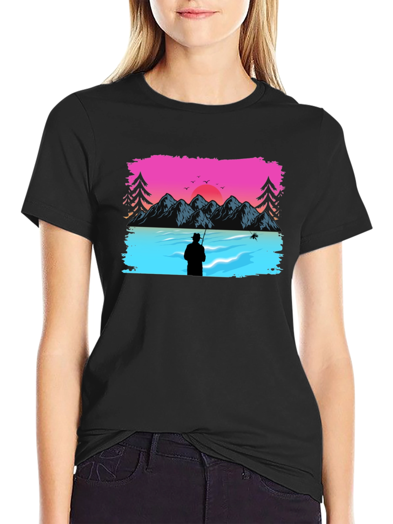 Retro Fishing Sunset Graphic Tee