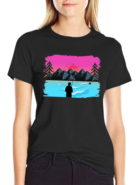 Retro Fishing Sunset Graphic Tee