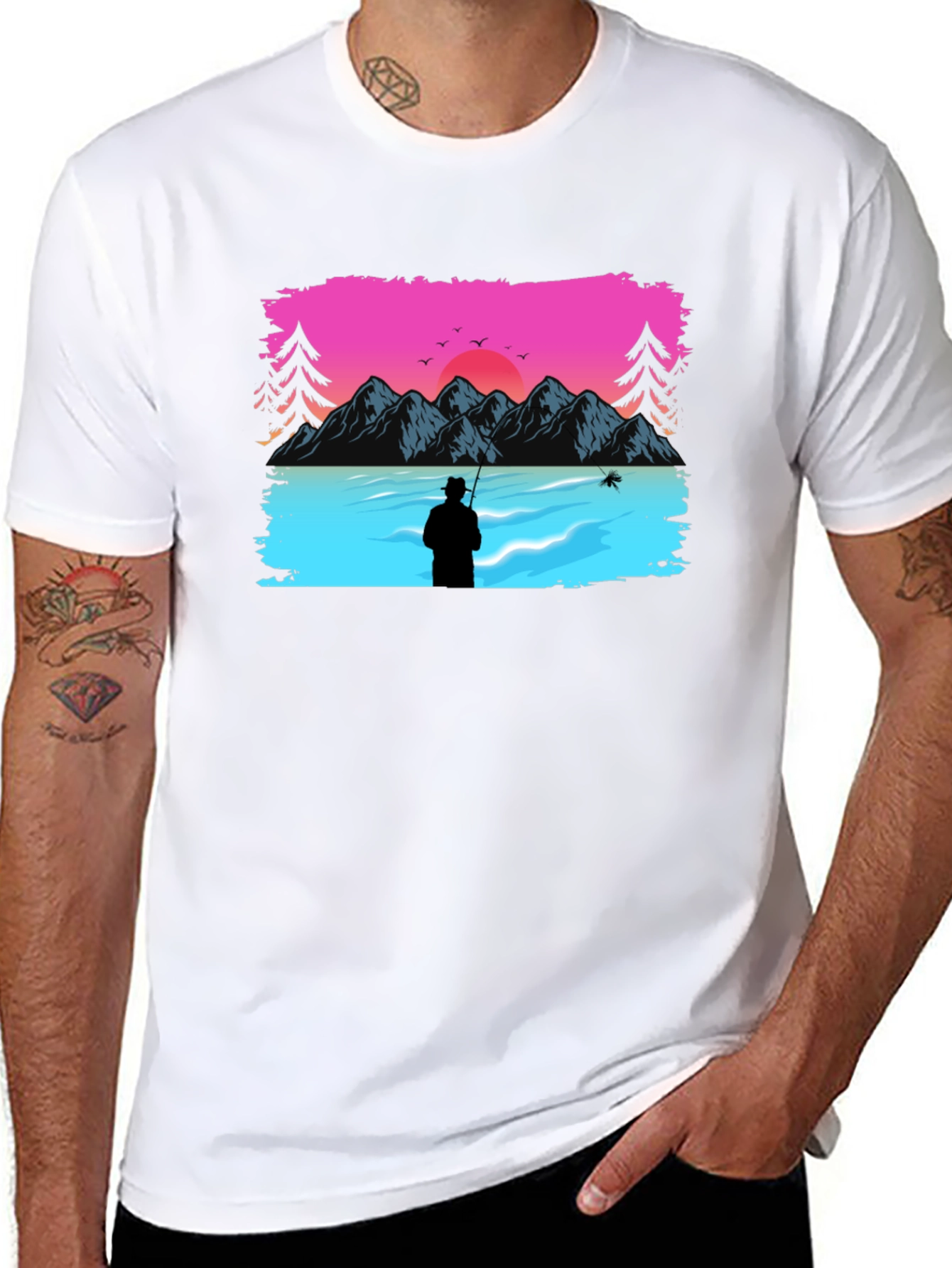 Retro Fishing Sunset Graphic Tee