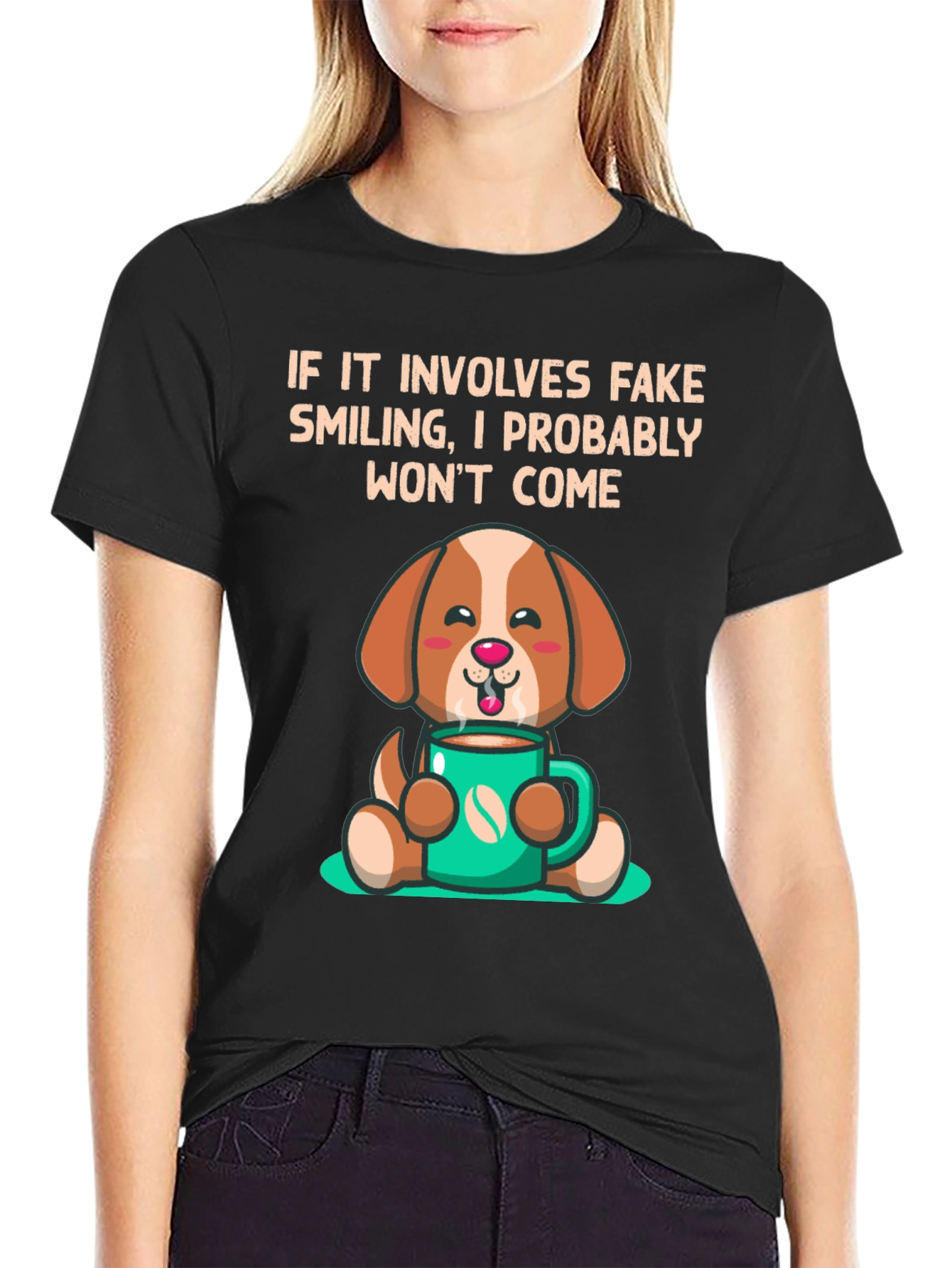 Cute Dog with Coffee T-Shirt - Funny Slogan