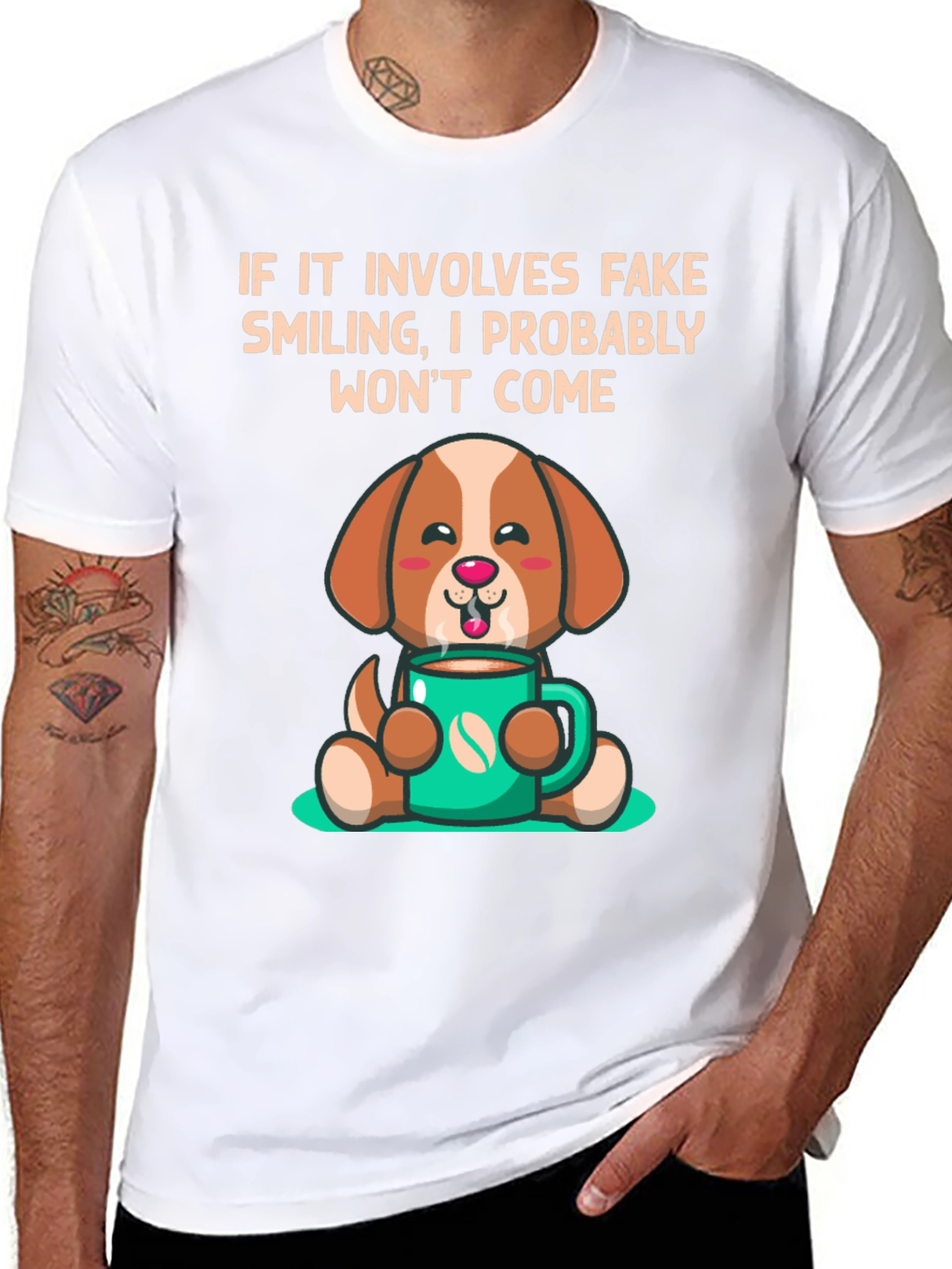 Cute Dog with Coffee T-Shirt - Funny Slogan