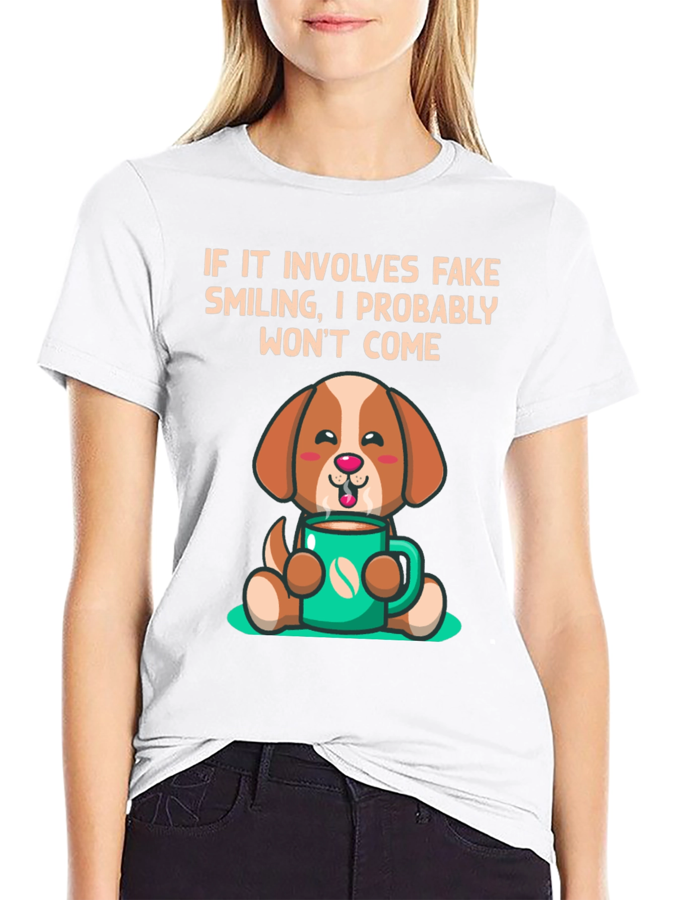 Cute Dog with Coffee T-Shirt - Funny Slogan