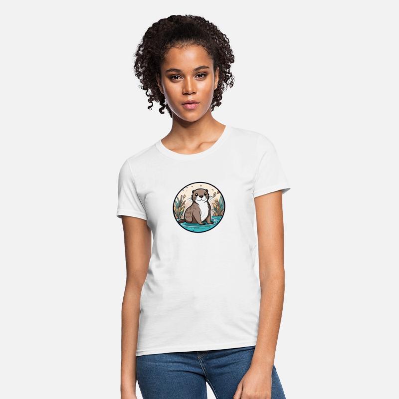 a cute otter on a riverbank simplistic charming