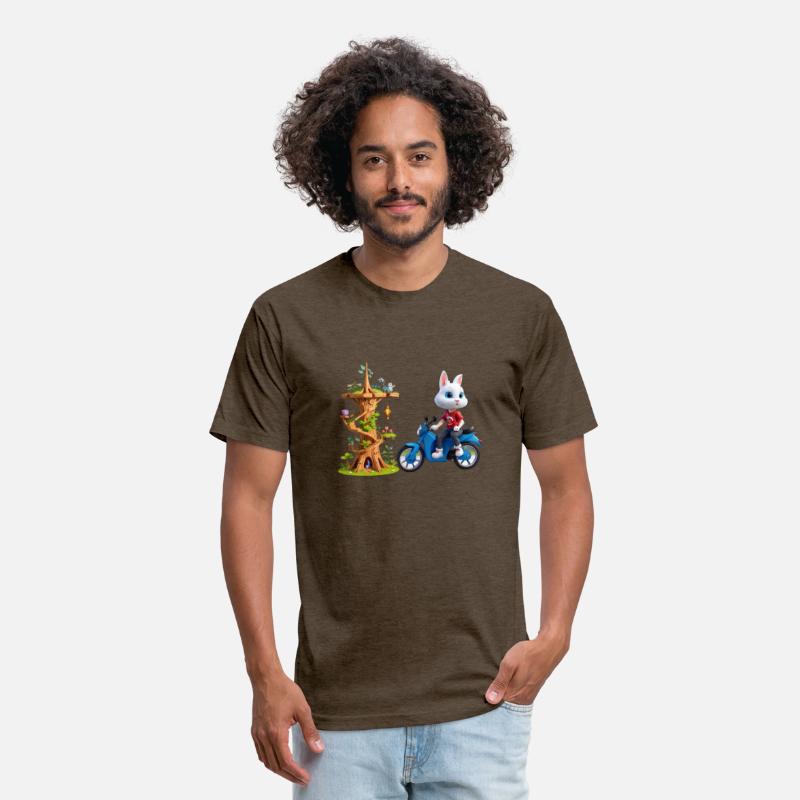 A rabbit on his bike next to the wooden tower