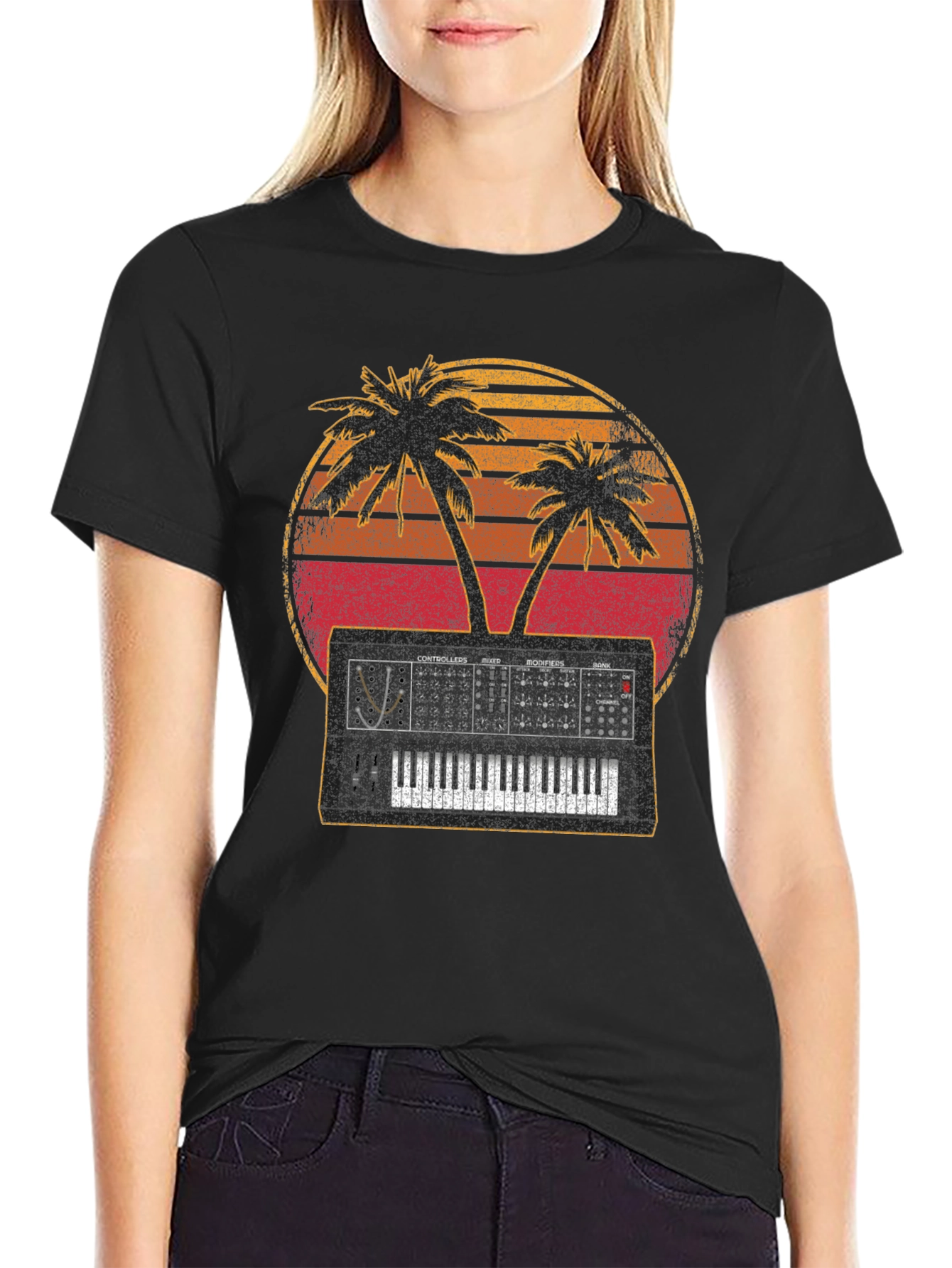 Synthwave T-Shirt Palm Tree Synthesizer Music Tee